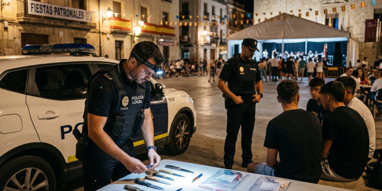 Policía Local officers in Santa Pola make three arrests and seize six bladed weapons during the town's annual festivities.
