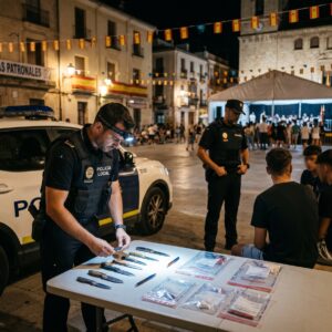 Policía Local officers in Santa Pola make three arrests and seize six bladed weapons during the town's annual festivities.