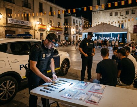 Policía Local officers in Santa Pola make three arrests and seize six bladed weapons during the town's annual festivities.