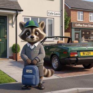 Trafford, the N332 Road Safety Raccoon goes to school