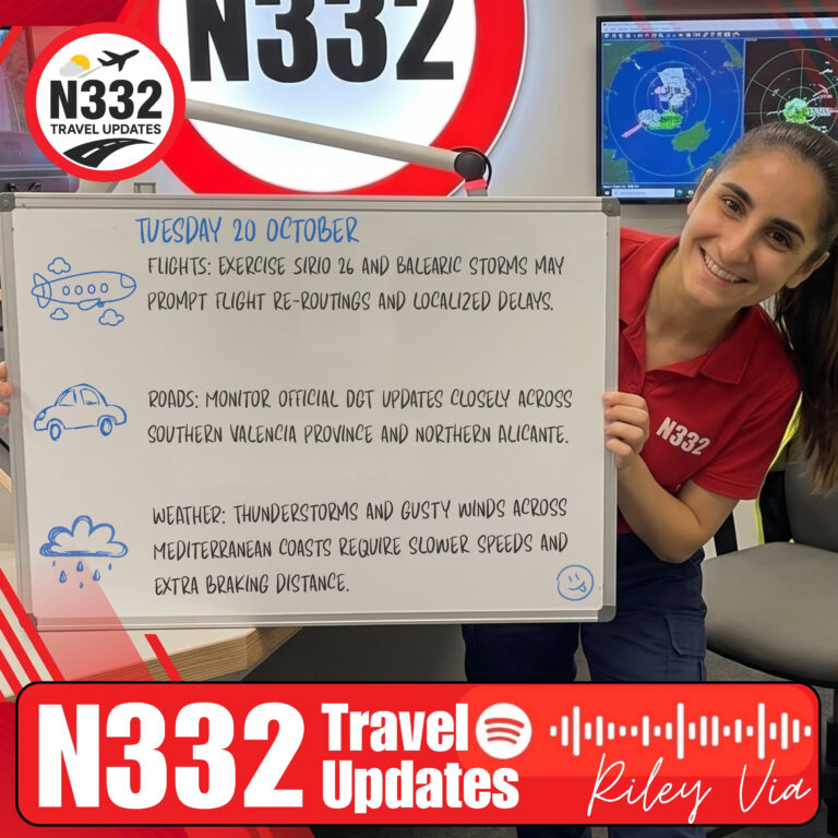 N332 Travel Update – Tuesday 20 October 2026